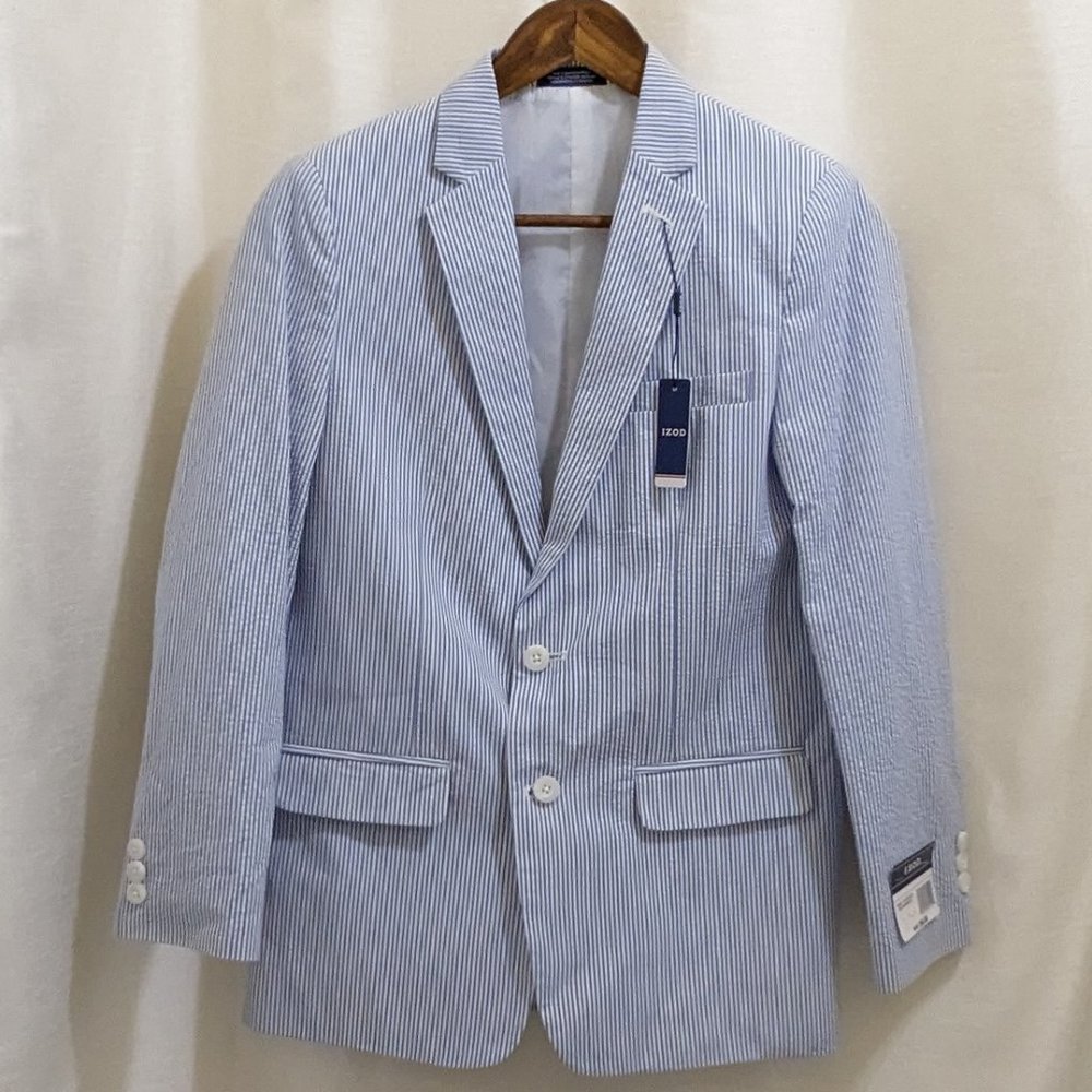 Izod Seersucker Jacket - Blue White Pinstripes - NWT - Sz 16